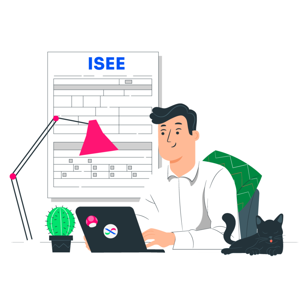 Illustrazione uomo al computer richiede isee online